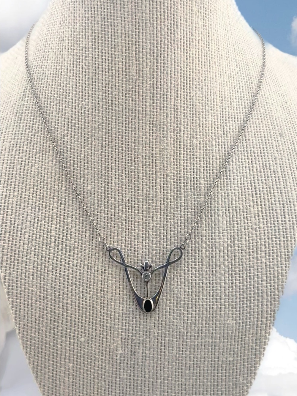 Art Nouveau Necklace Onyx Crystal 925 Silver - Picture 2 of 6